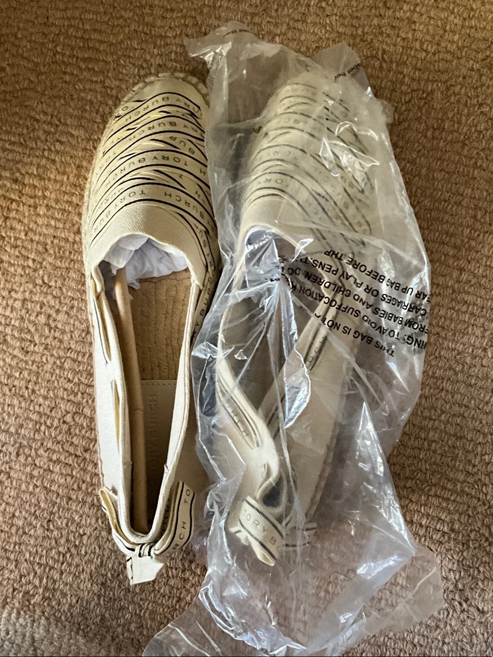 Tory Burch Ivory Canvas Logo Espadrille Slip-On